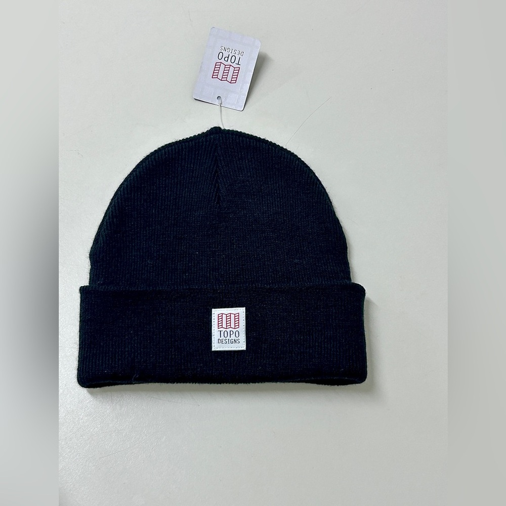 Unisex Adult Topo Designs Black Wool Blend One Size Beanie Cap Hat
